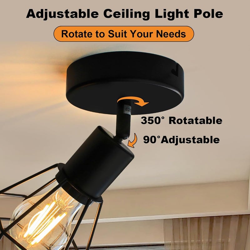 LTBLIGHT 1-Light LED Track Lighting, Black Adjustable Ceiling Light with Metal Wire Cage, Farmhouse Spotlight Fixture for Bedroom Bedside Hallway, E26 Base (Bulbs Not Included) - Image 2